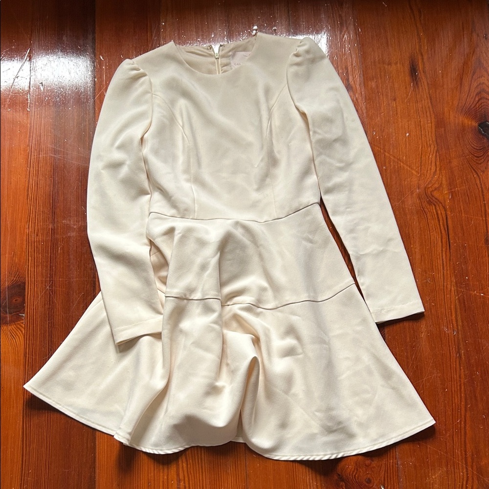 Gal Meets Glam Cream Long Sleeve Fit-and-Flare Dress